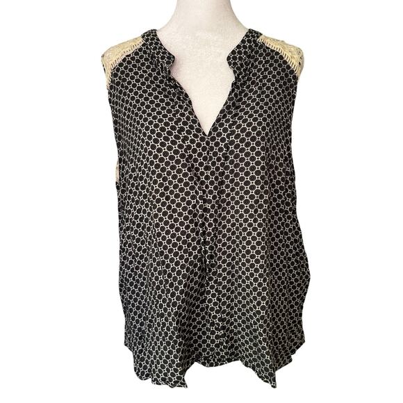 Heartloom navy & gray dor print lace back sleeveless top size XL - Picture 1 of 12